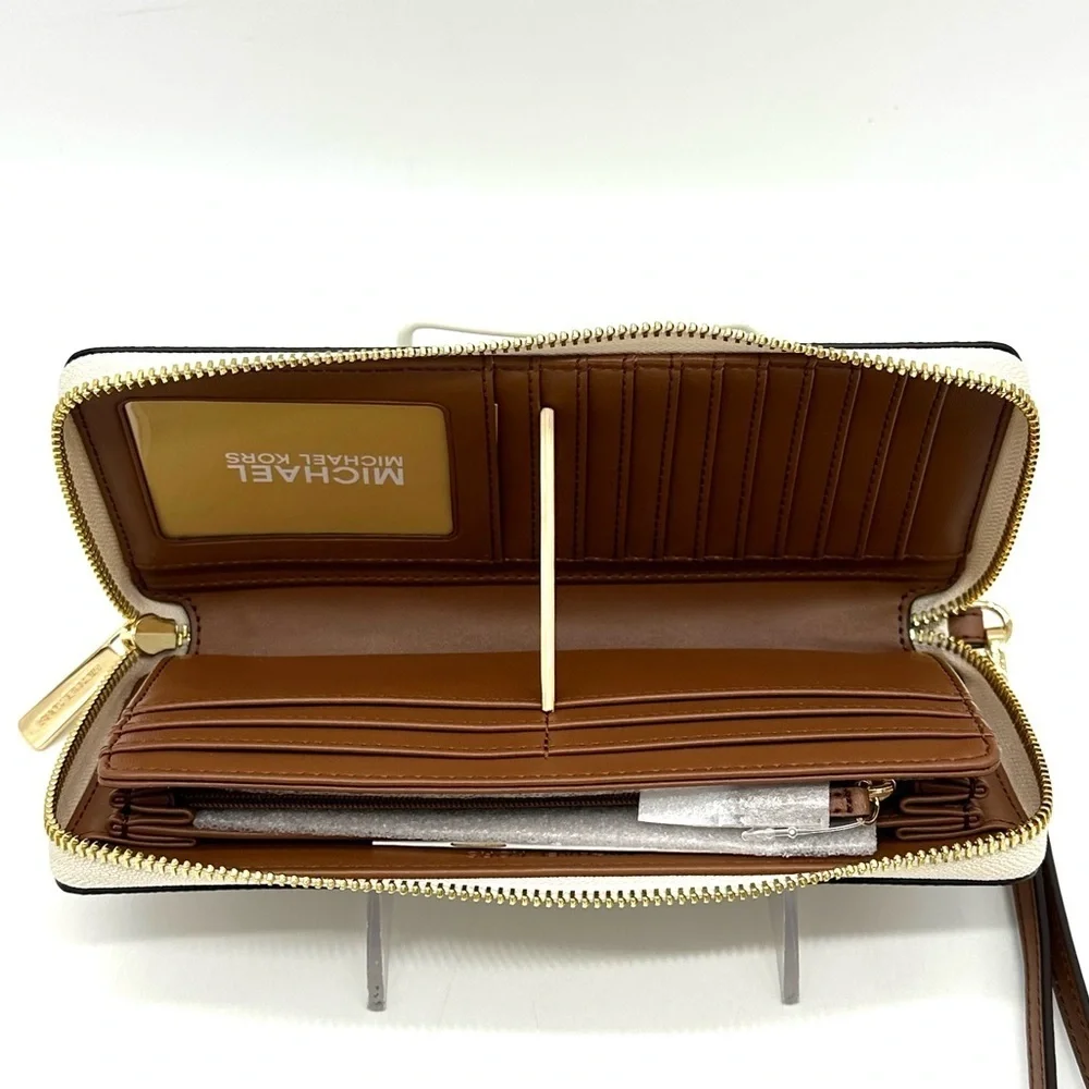 Michael Kors Large Continental Wallet Wristlet Vanilla/Brown